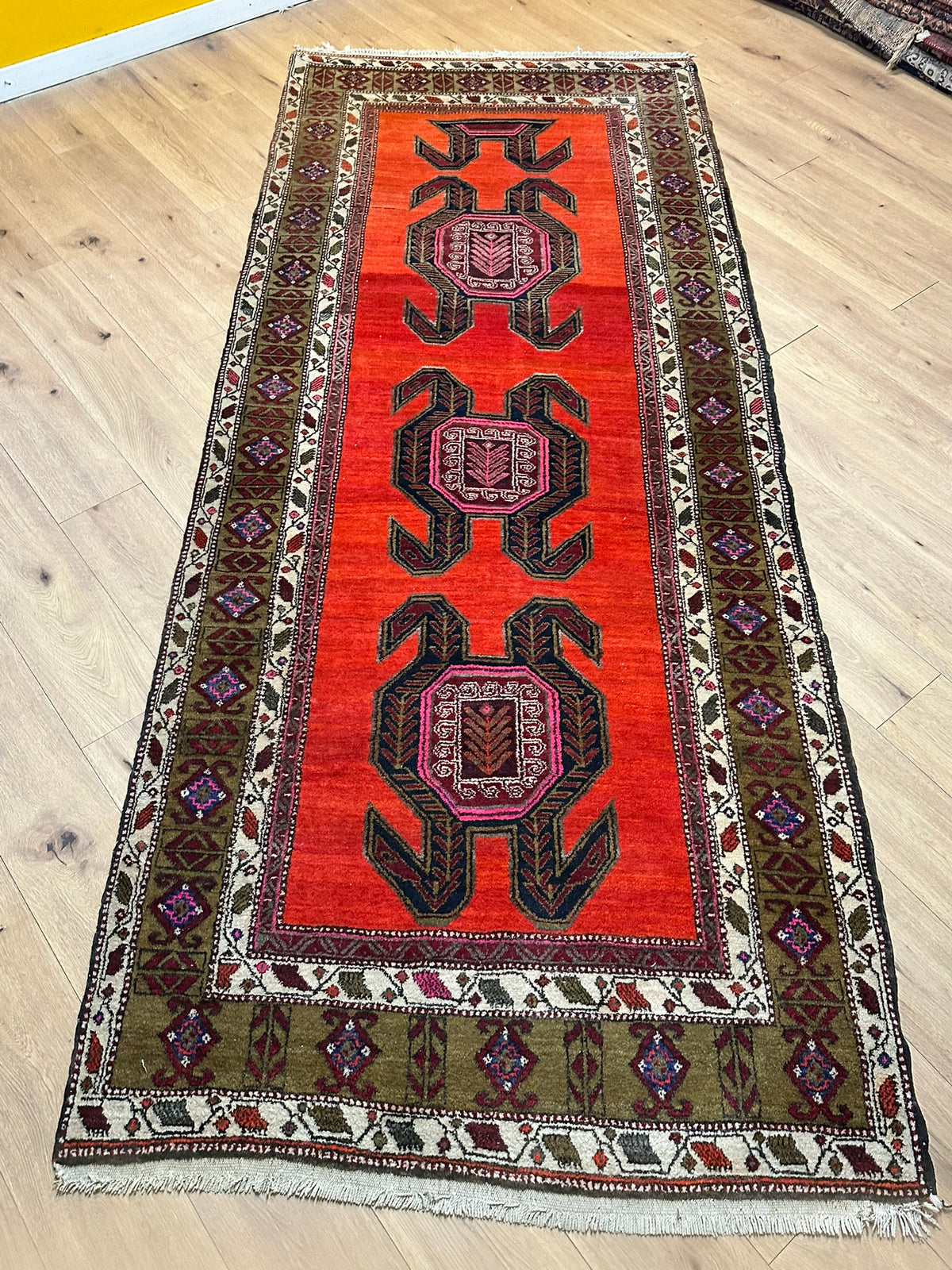 Orientteppich handgeknüpft  Kazak Naturfarben Top 310x130 cm