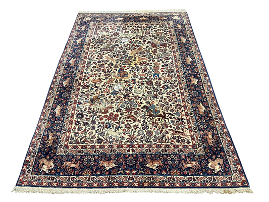 Orientteppich handgeknüpft Isfahan Korkwolle Jagdmotiv 310x200 cm