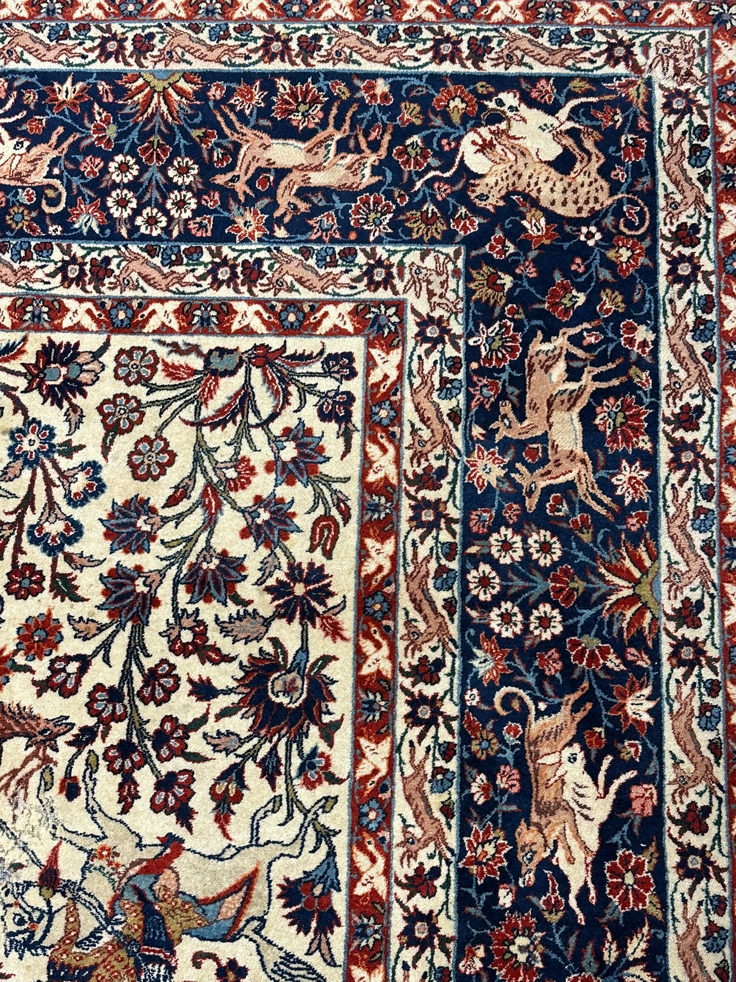 Orientteppich handgeknüpft Isfahan Korkwolle Jagdmotiv 310x200 cm