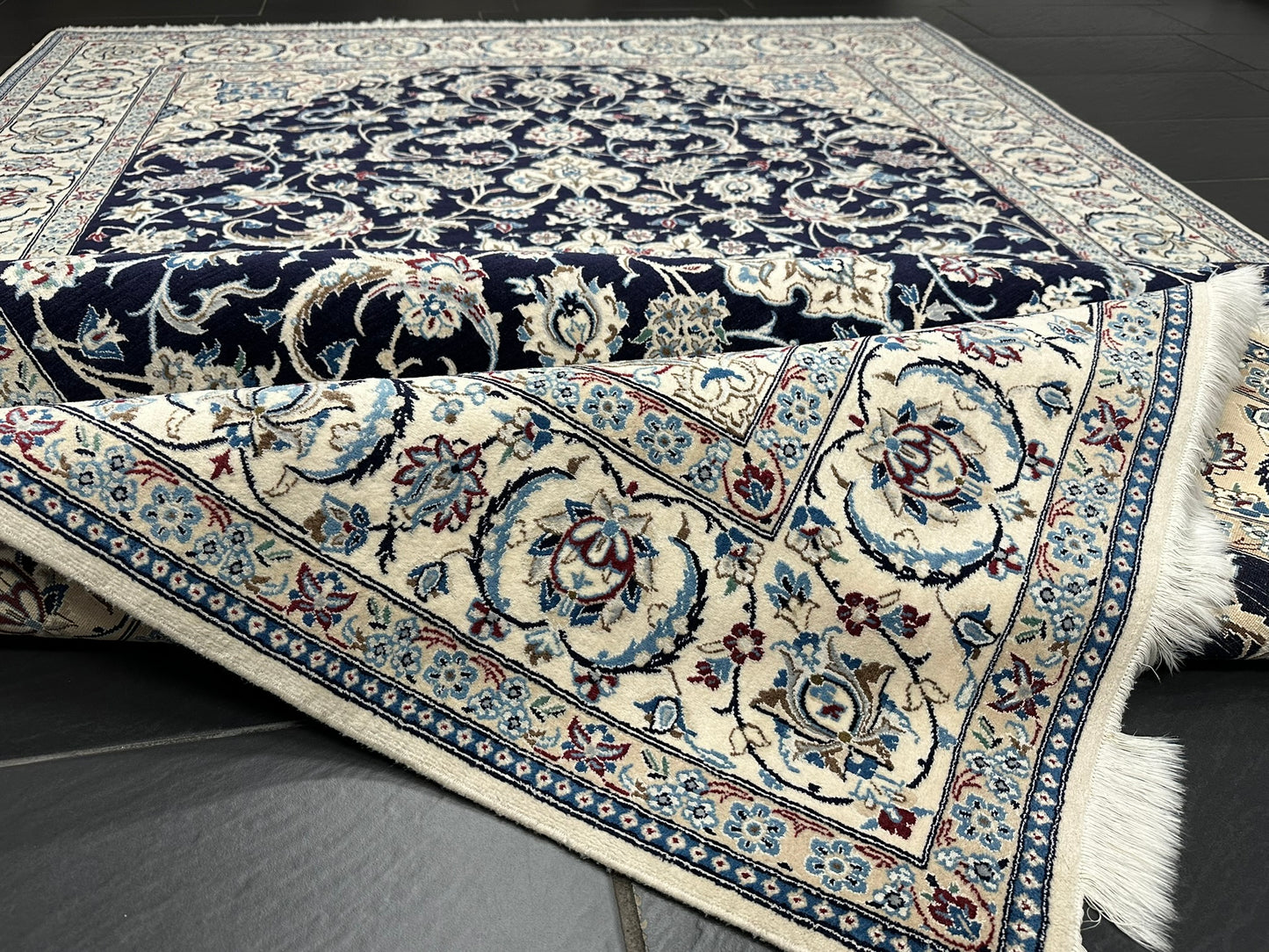 Handgeknüpfter Nain Korkwolle Seide Teppich 300x205 cm Neu