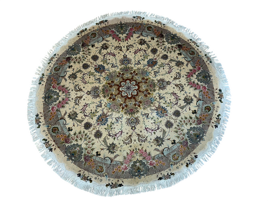 Orientteppich handgeknüpft Täbriz Korkwolle mit Seide Rund Ø 160 cm