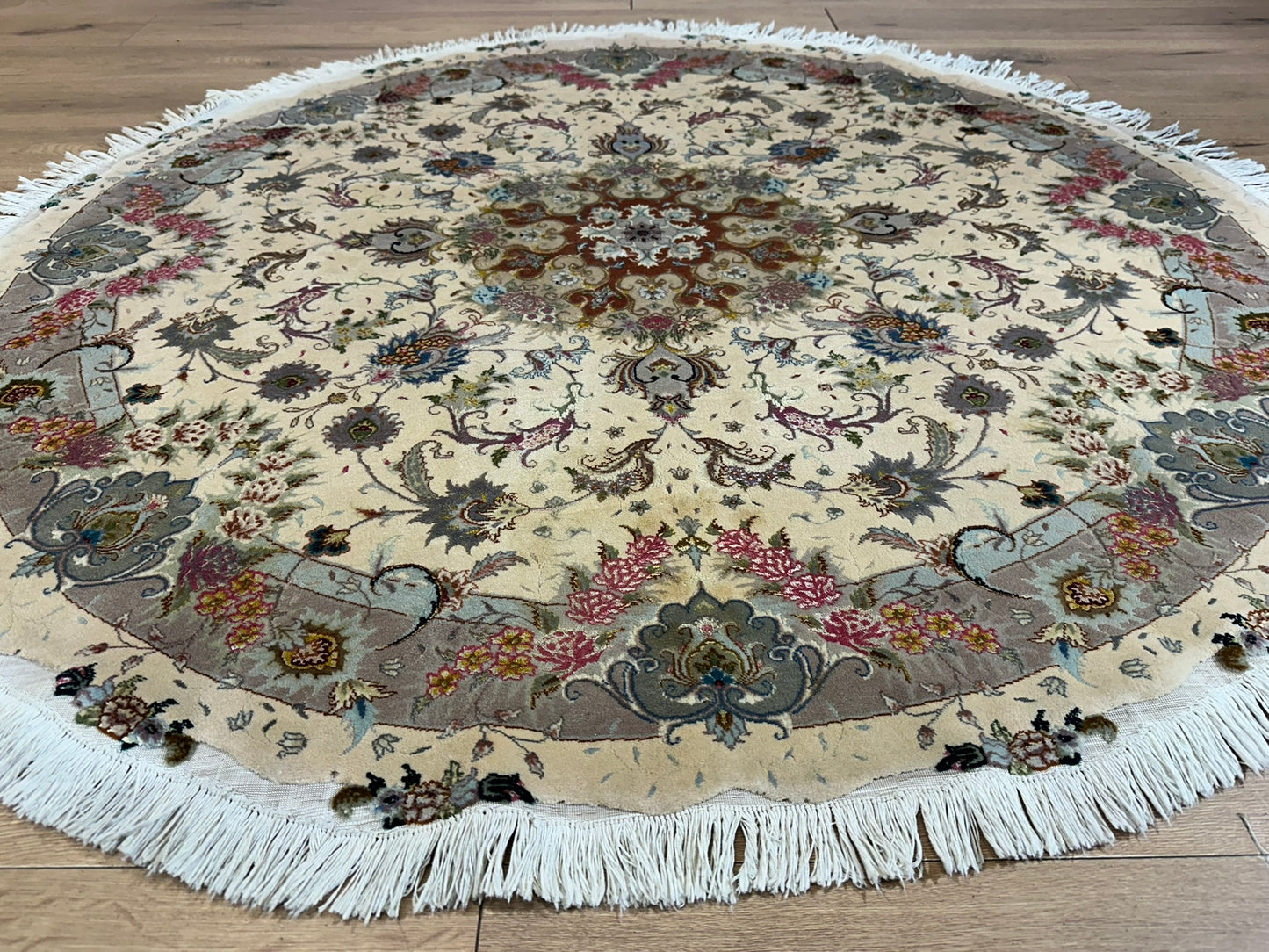 Orientteppich handgeknüpft Täbriz Korkwolle mit Seide Rund Ø 160 cm