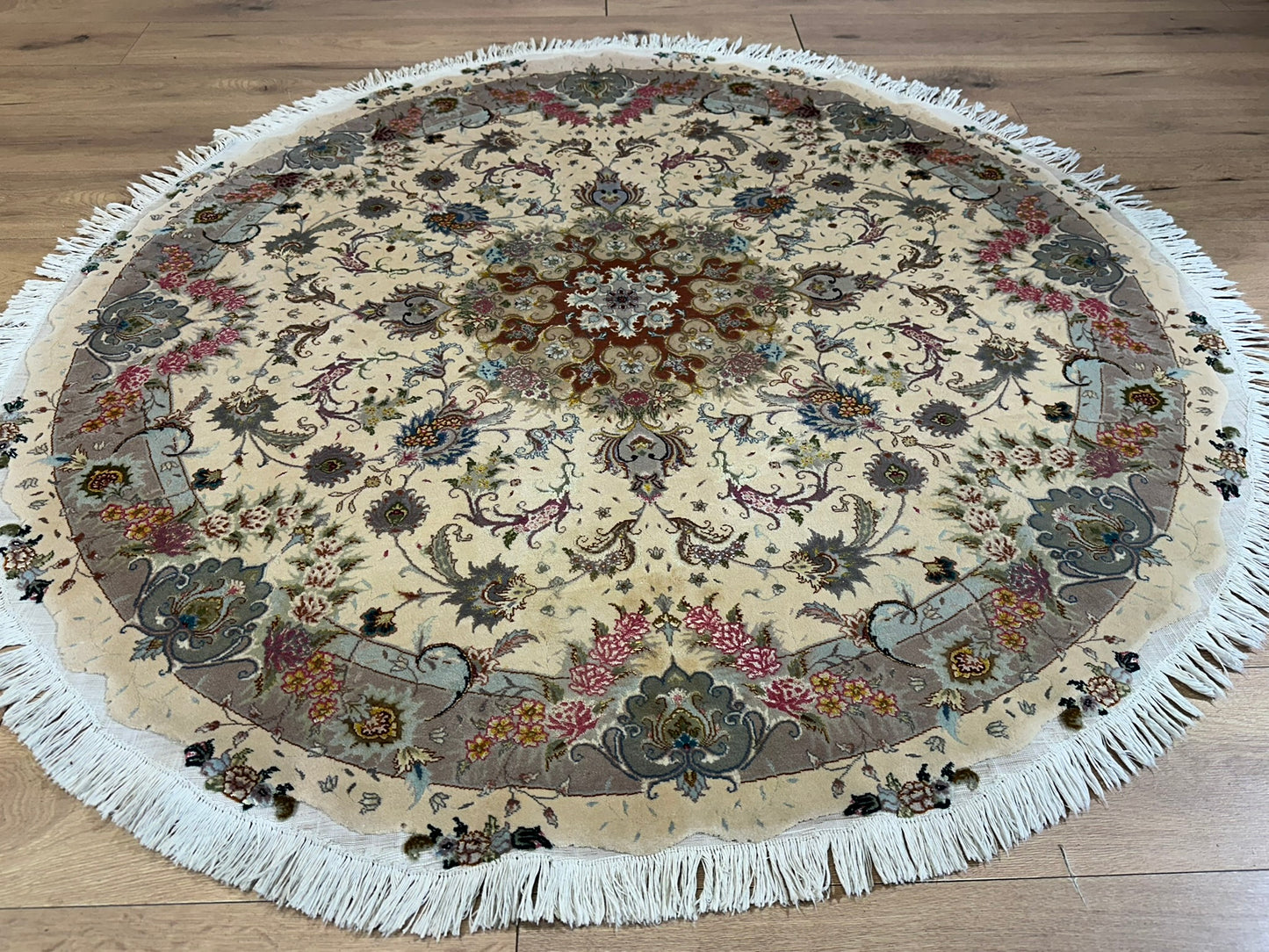 Orientteppich handgeknüpft Täbriz Korkwolle mit Seide Rund Ø 160 cm