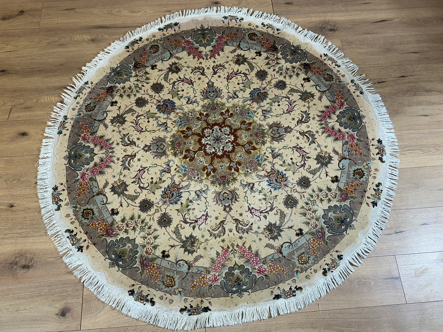 Orientteppich handgeknüpft Täbriz Korkwolle mit Seide Rund Ø 160 cm