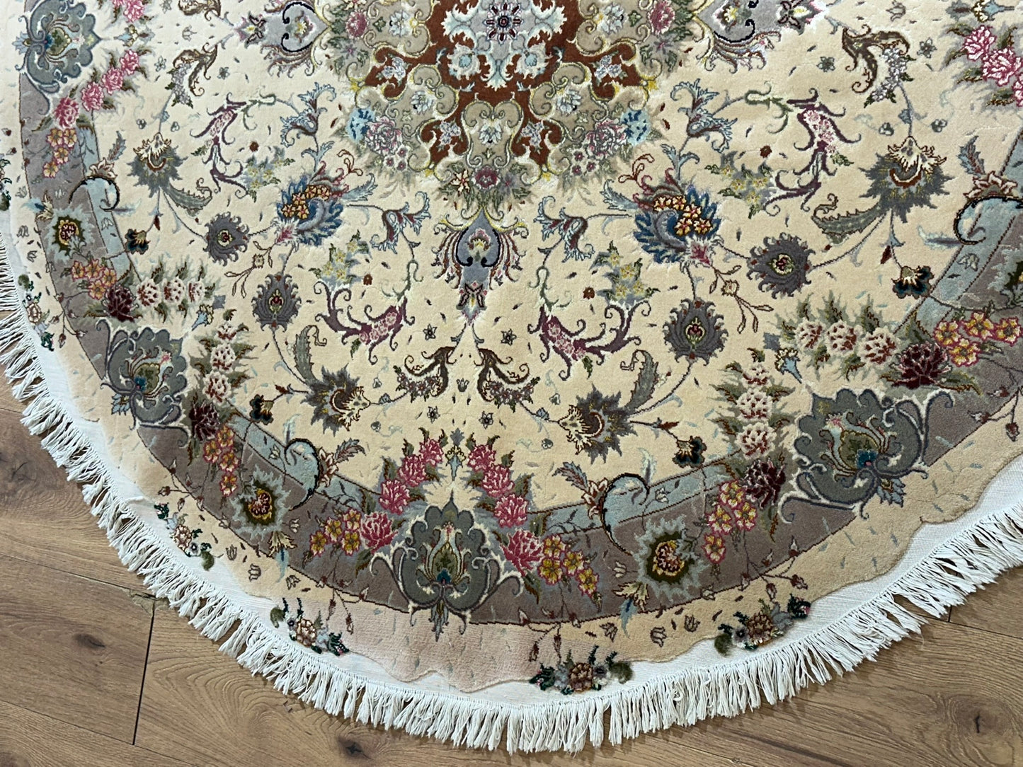 Orientteppich handgeknüpft Täbriz Korkwolle mit Seide Rund Ø 160 cm