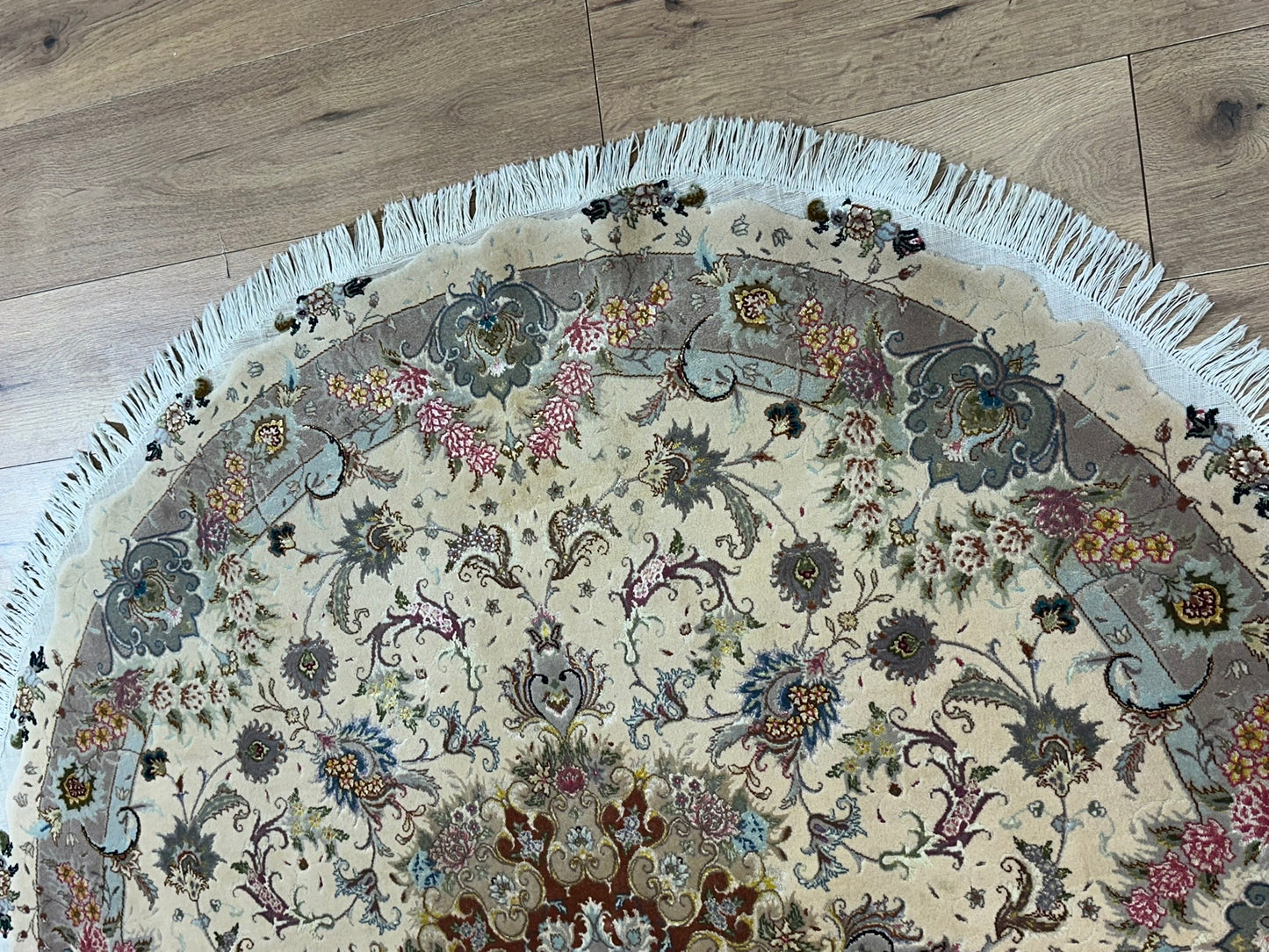 Orientteppich handgeknüpft Täbriz Korkwolle mit Seide Rund Ø 160 cm