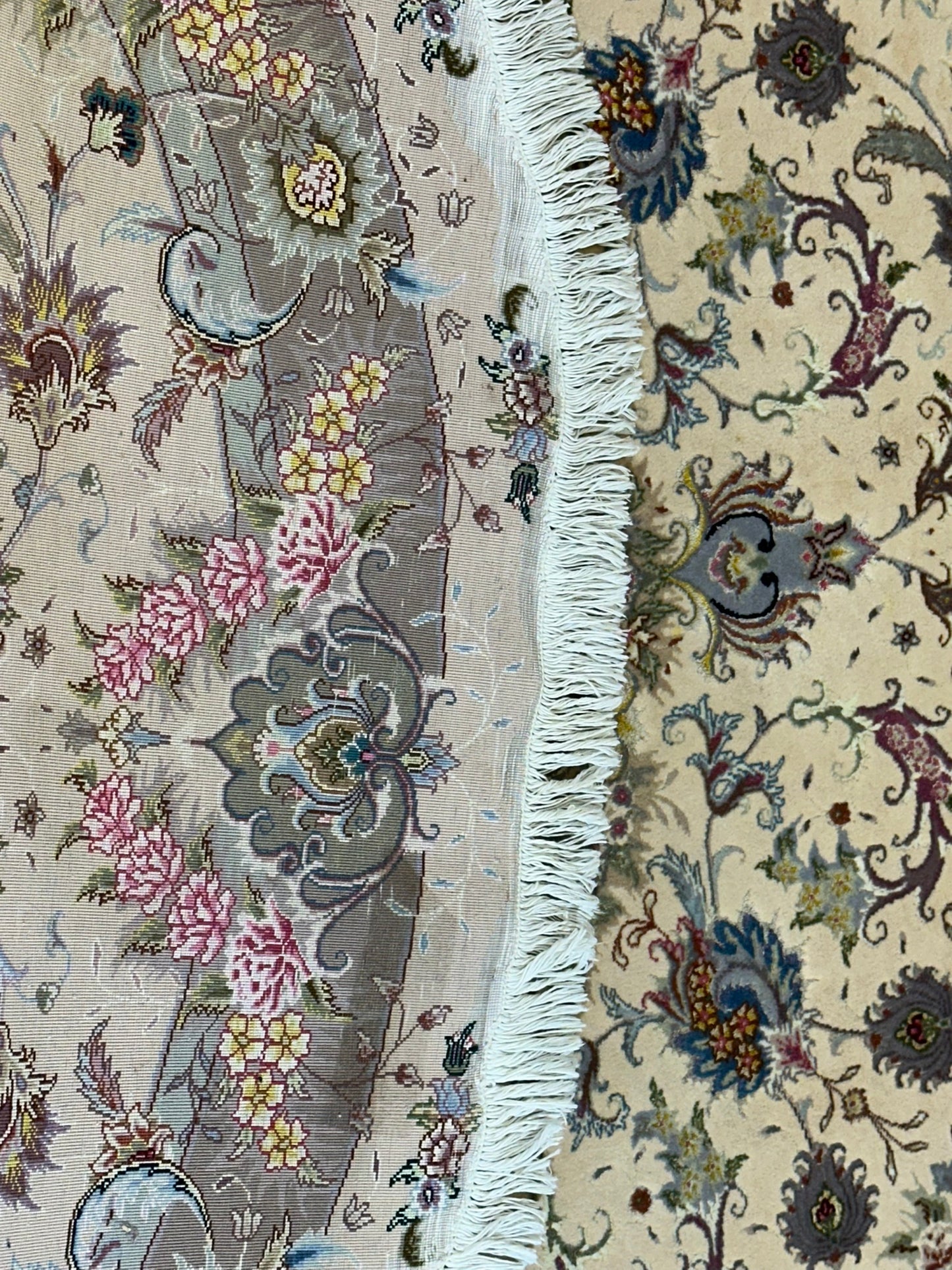 Orientteppich handgeknüpft Täbriz Korkwolle mit Seide Rund Ø 160 cm