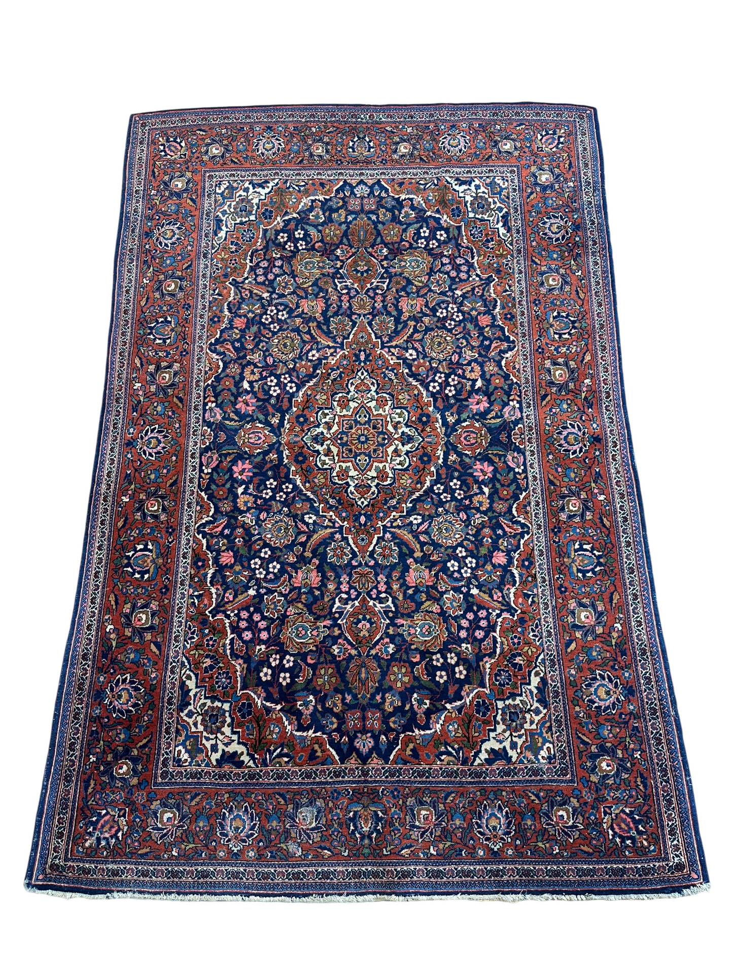 Antik Orientteppich handgeknüpft Keschan Korkwolle  Naturfarben 200x130 cm