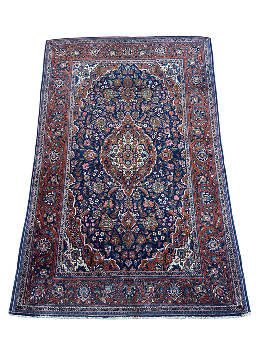 Antik Orientteppich handgeknüpft Keschan Korkwolle  Naturfarben 200x130 cm