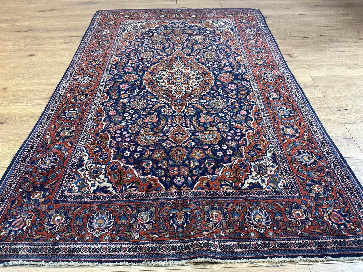 Antik Orientteppich handgeknüpft Keschan Korkwolle  Naturfarben 200x130 cm