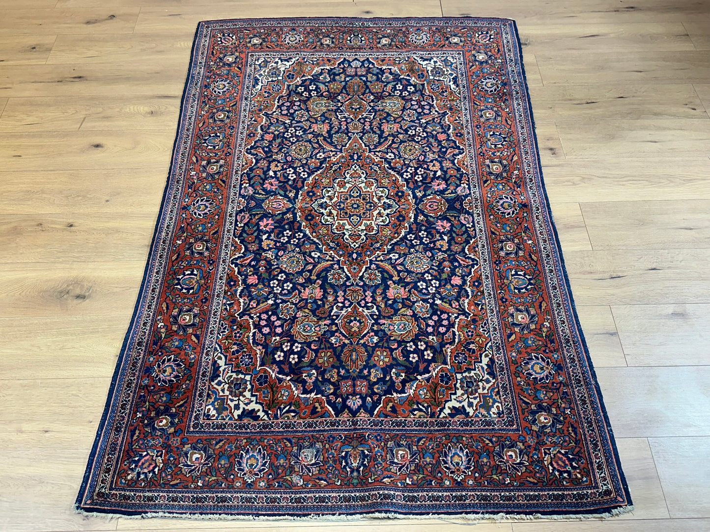 Antik Orientteppich handgeknüpft Keschan Korkwolle  Naturfarben 200x130 cm