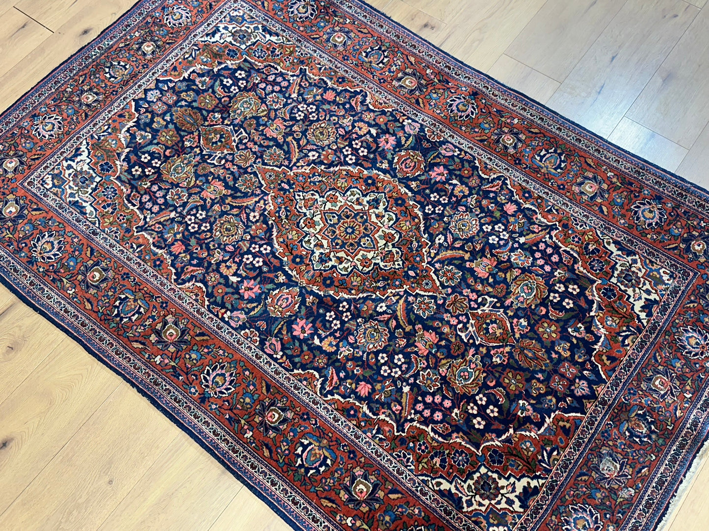 Antik Orientteppich handgeknüpft Keschan Korkwolle  Naturfarben 200x130 cm