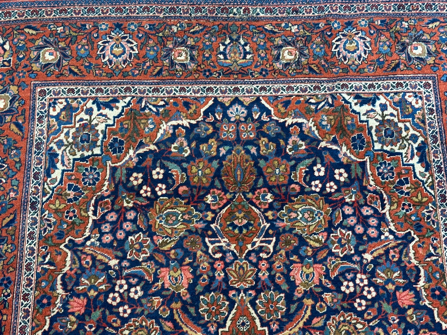 Antik Orientteppich handgeknüpft Keschan Korkwolle  Naturfarben 200x130 cm