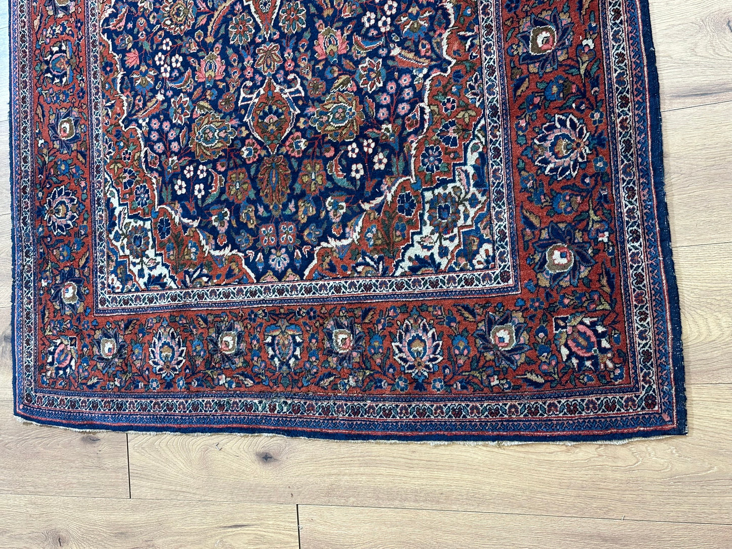 Antik Orientteppich handgeknüpft Keschan Korkwolle  Naturfarben 200x130 cm