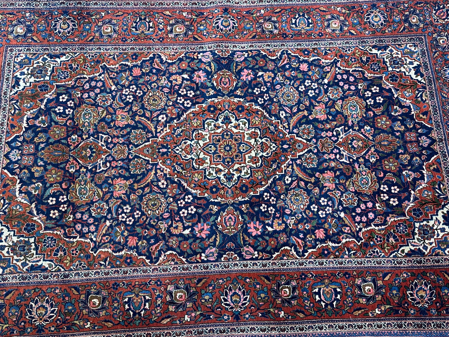 Antik Orientteppich handgeknüpft Keschan Korkwolle  Naturfarben 200x130 cm