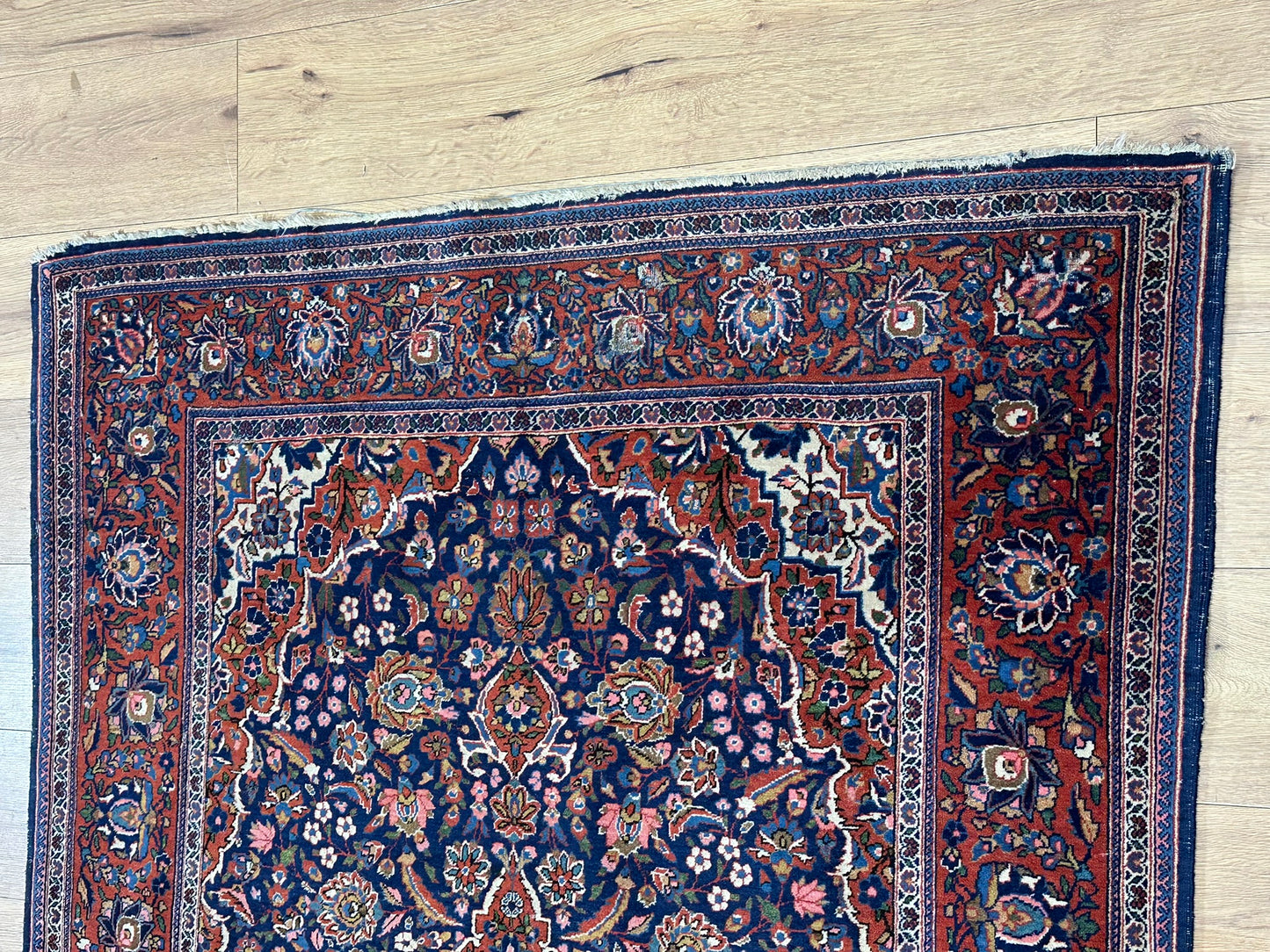 Antik Orientteppich handgeknüpft Keschan Korkwolle  Naturfarben 200x130 cm