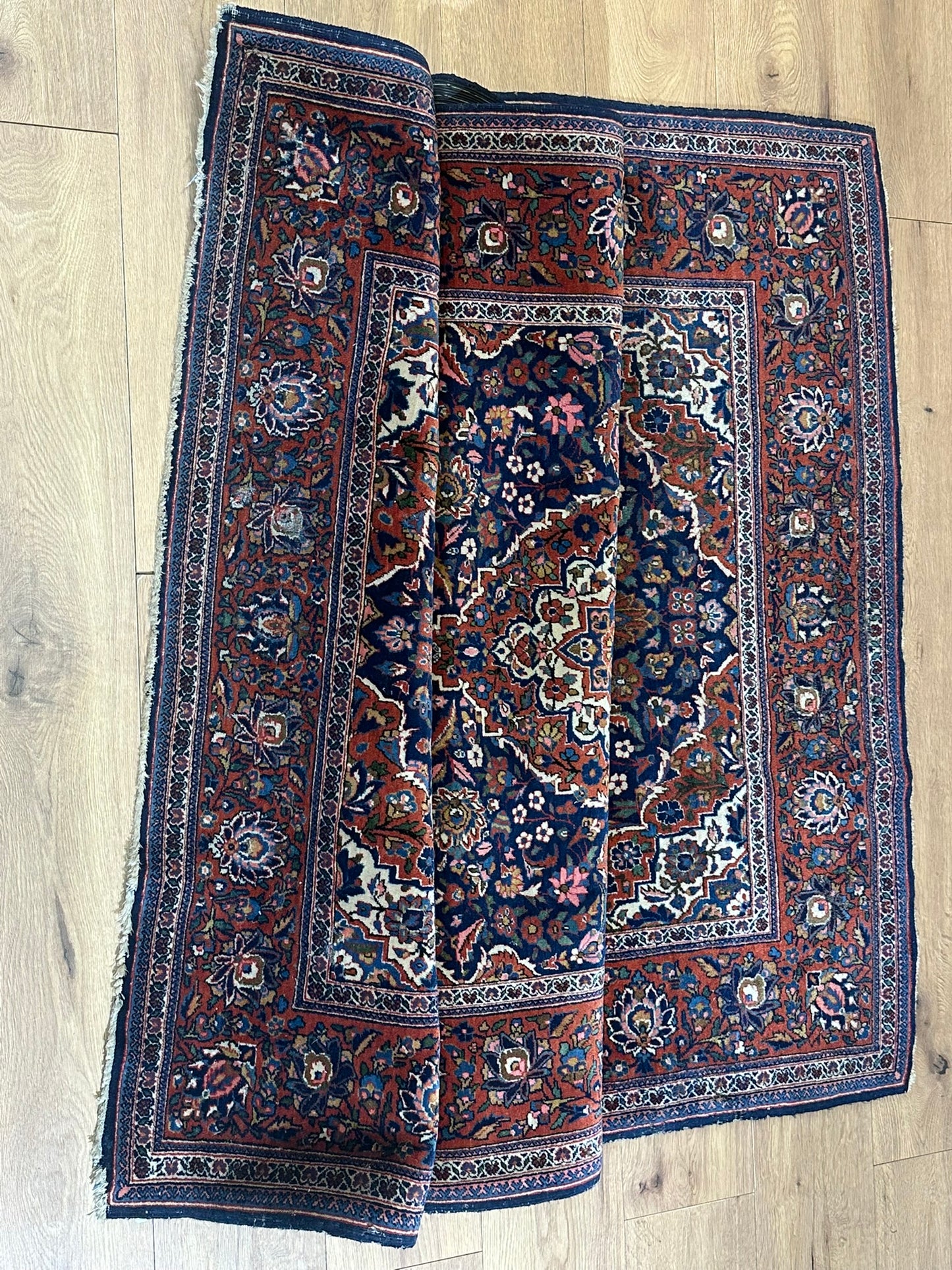 Antik Orientteppich handgeknüpft Keschan Korkwolle  Naturfarben 200x130 cm