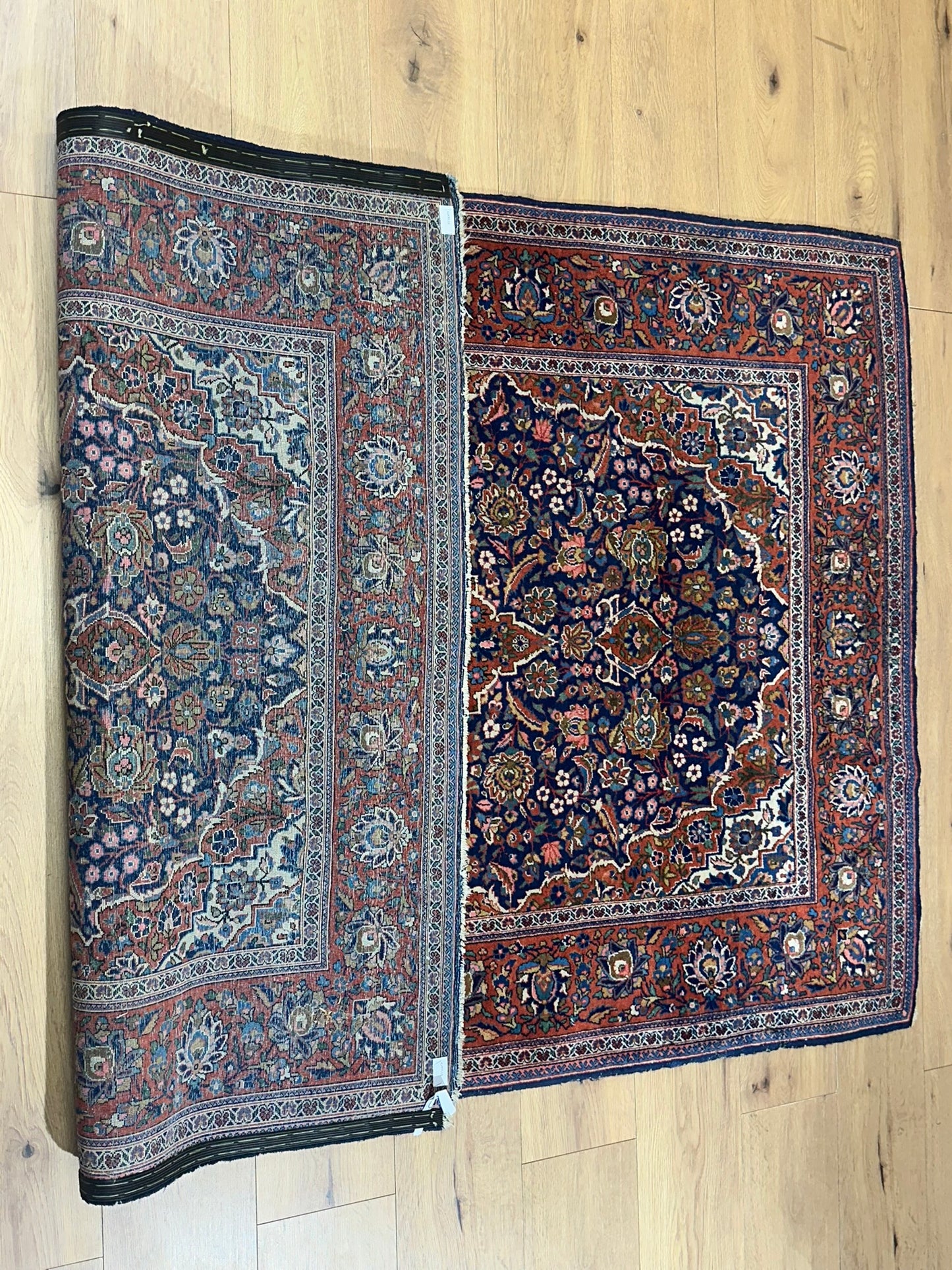 Antik Orientteppich handgeknüpft Keschan Korkwolle  Naturfarben 200x130 cm