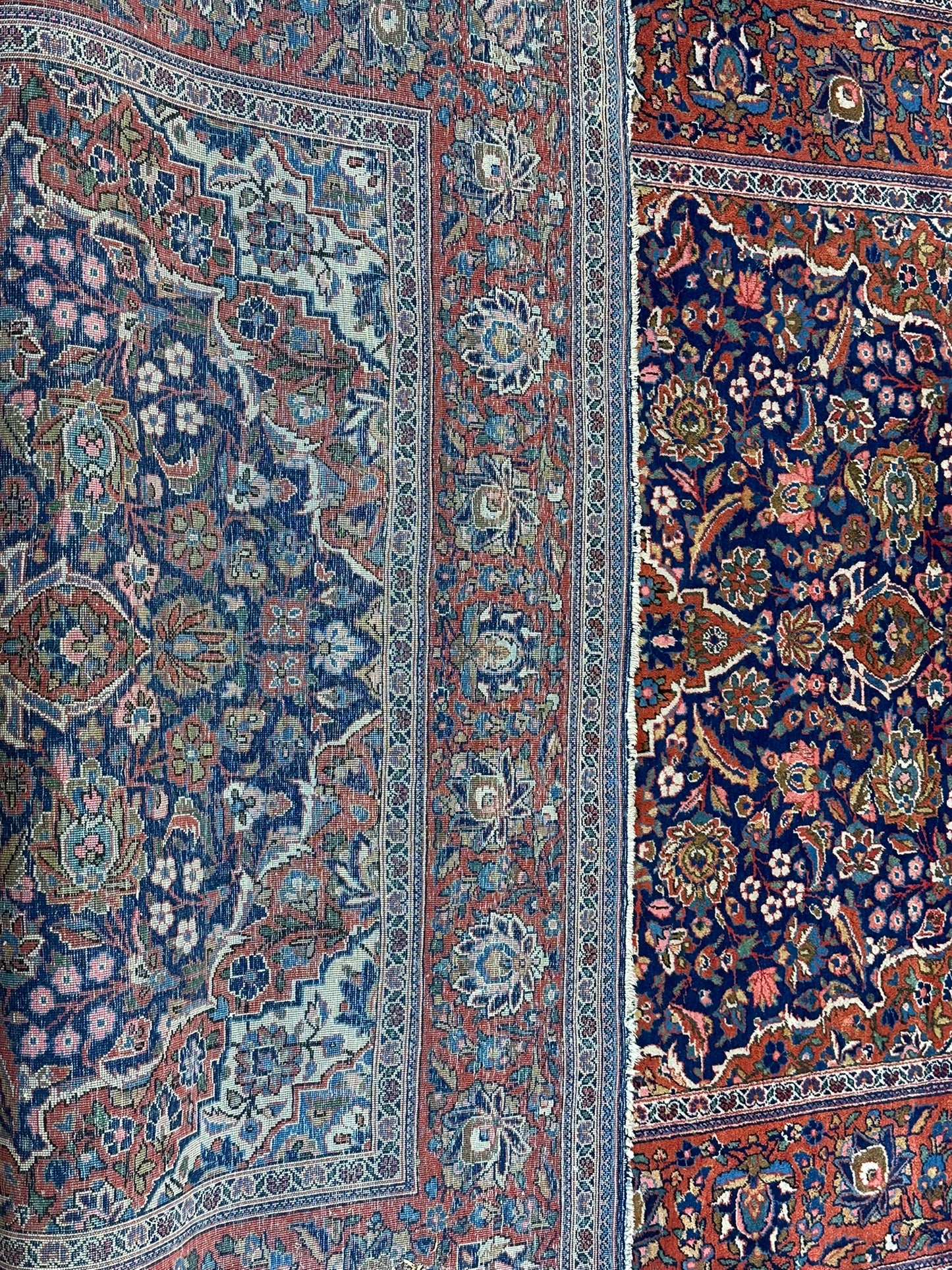 Antik Orientteppich handgeknüpft Keschan Korkwolle  Naturfarben 200x130 cm