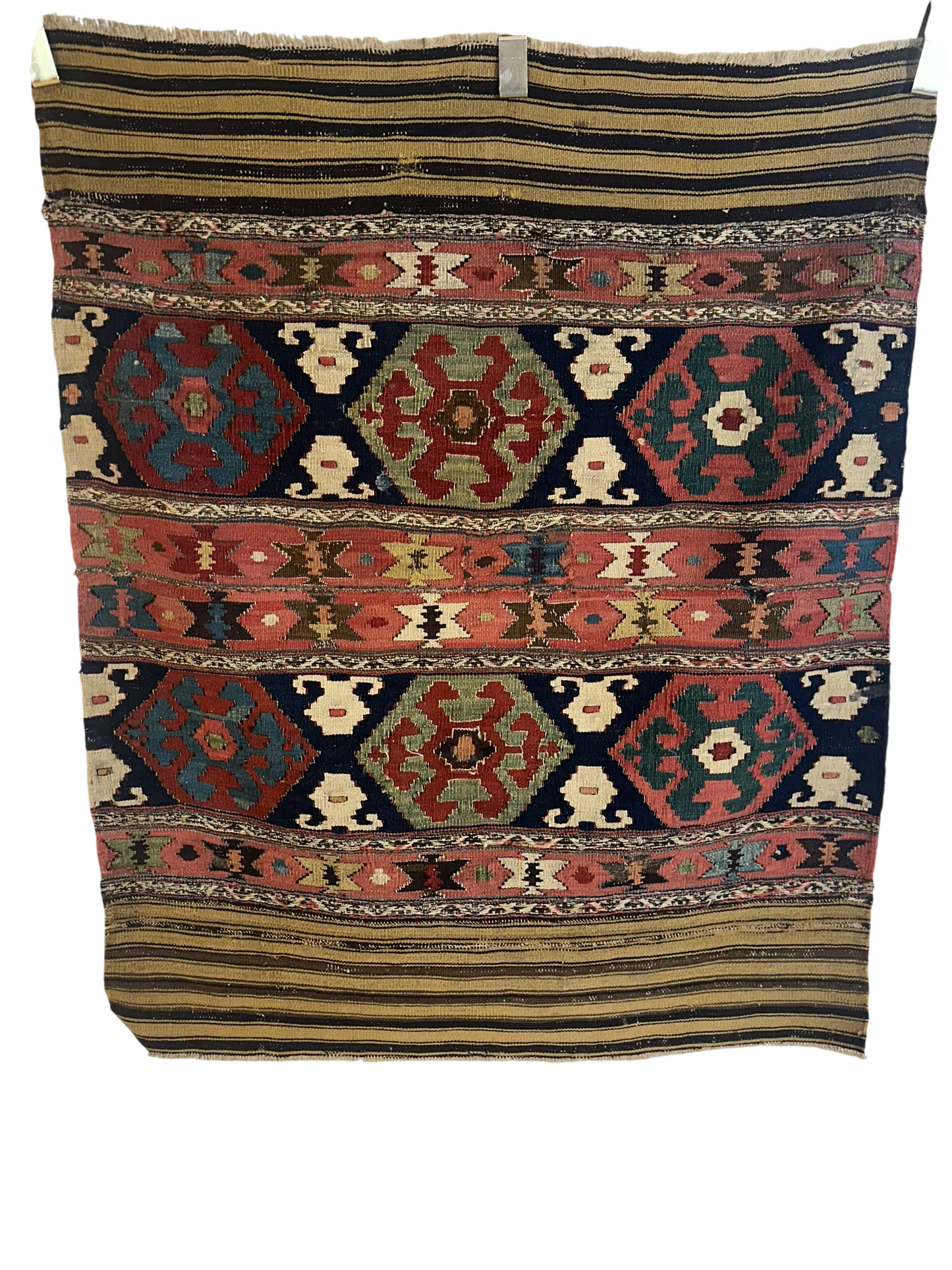 Antik Orientteppich handgewebt Türkei Kelim Naturfarben 120x100 cm
