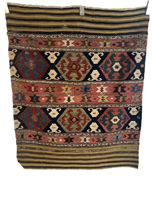 Antik Orientteppich handgewebt Türkei Kelim Naturfarben 120x100 cm