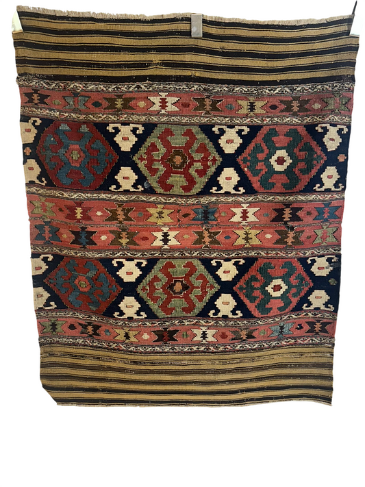 Antik Orientteppich handgewebt Türkei Kelim Naturfarben 120x100 cm