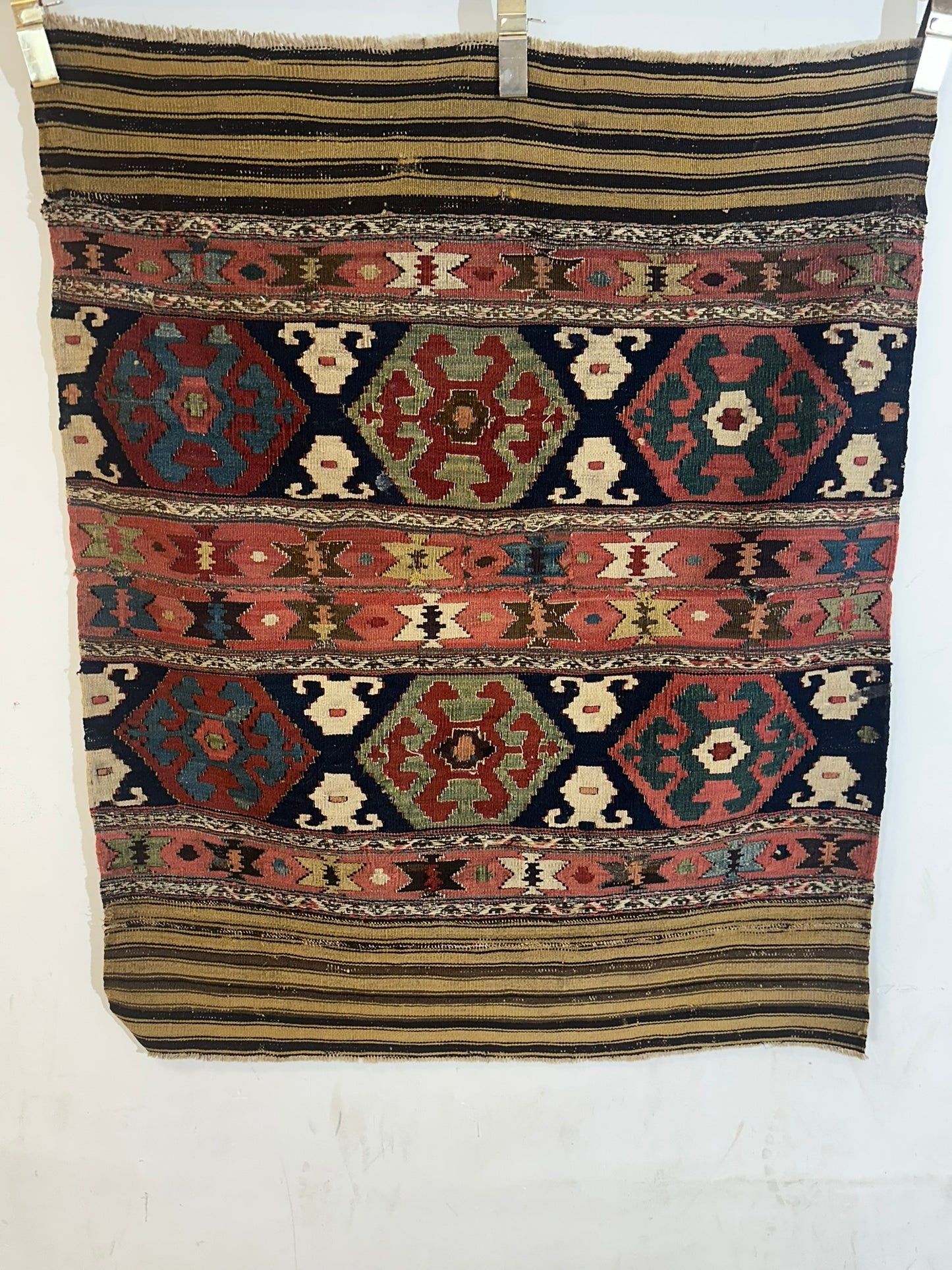 Antik Orientteppich handgewebt Türkei Kelim Naturfarben 120x100 cm