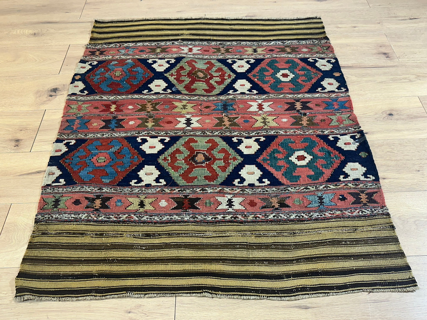 Antik Orientteppich handgewebt Türkei Kelim Naturfarben 120x100 cm