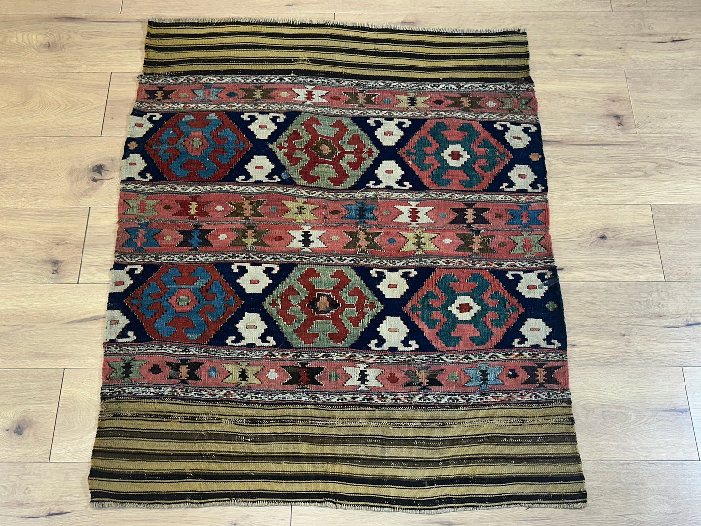 Antik Orientteppich handgewebt Türkei Kelim Naturfarben 120x100 cm