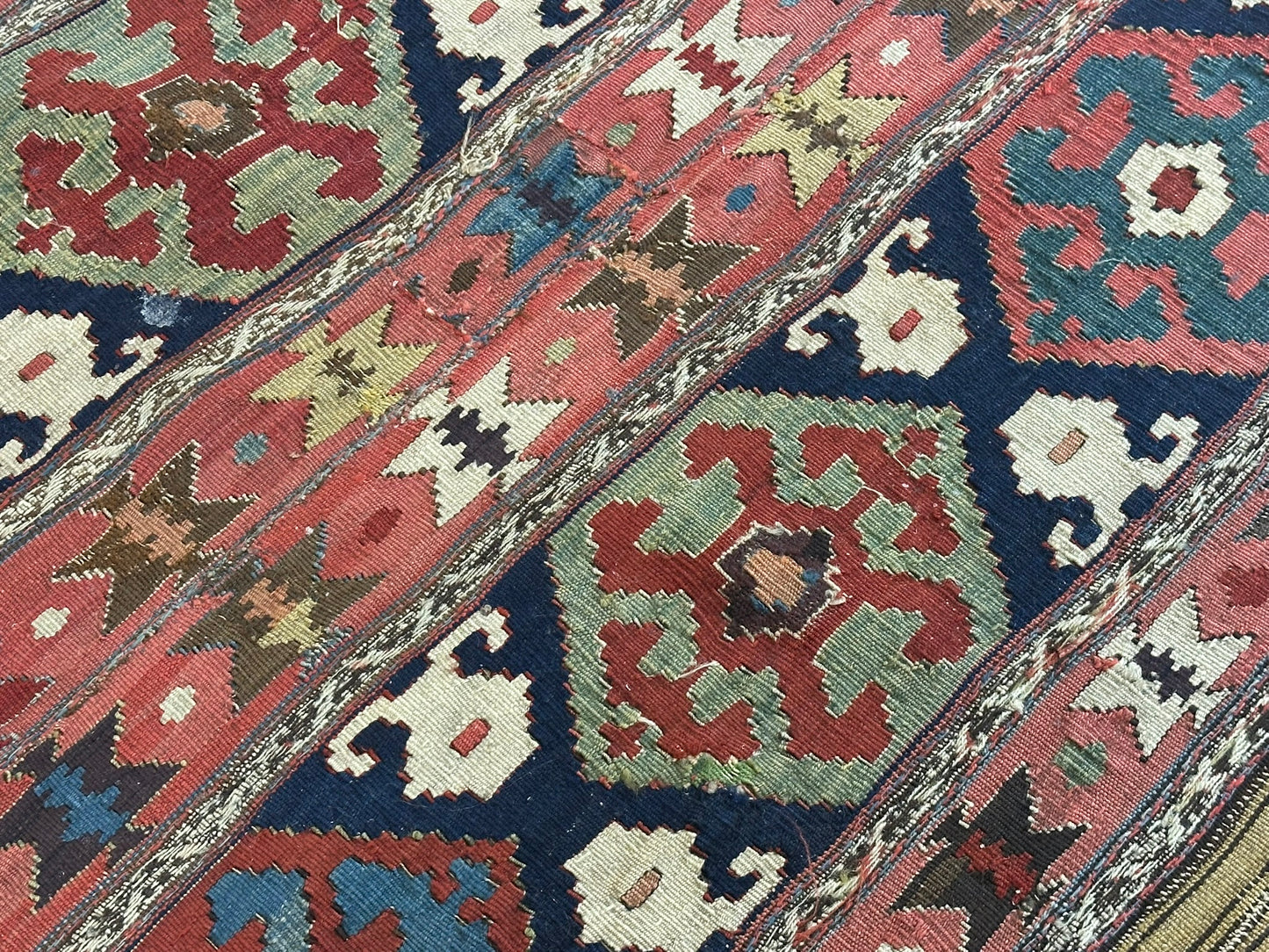 Antik Orientteppich handgewebt Türkei Kelim Naturfarben 120x100 cm