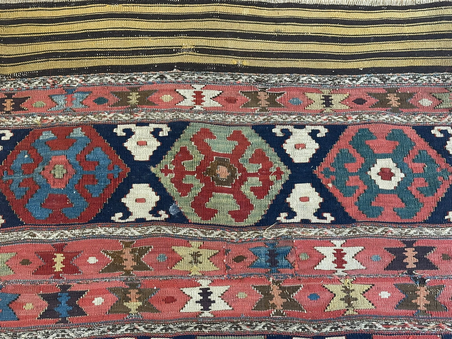 Antik Orientteppich handgewebt Türkei Kelim Naturfarben 120x100 cm