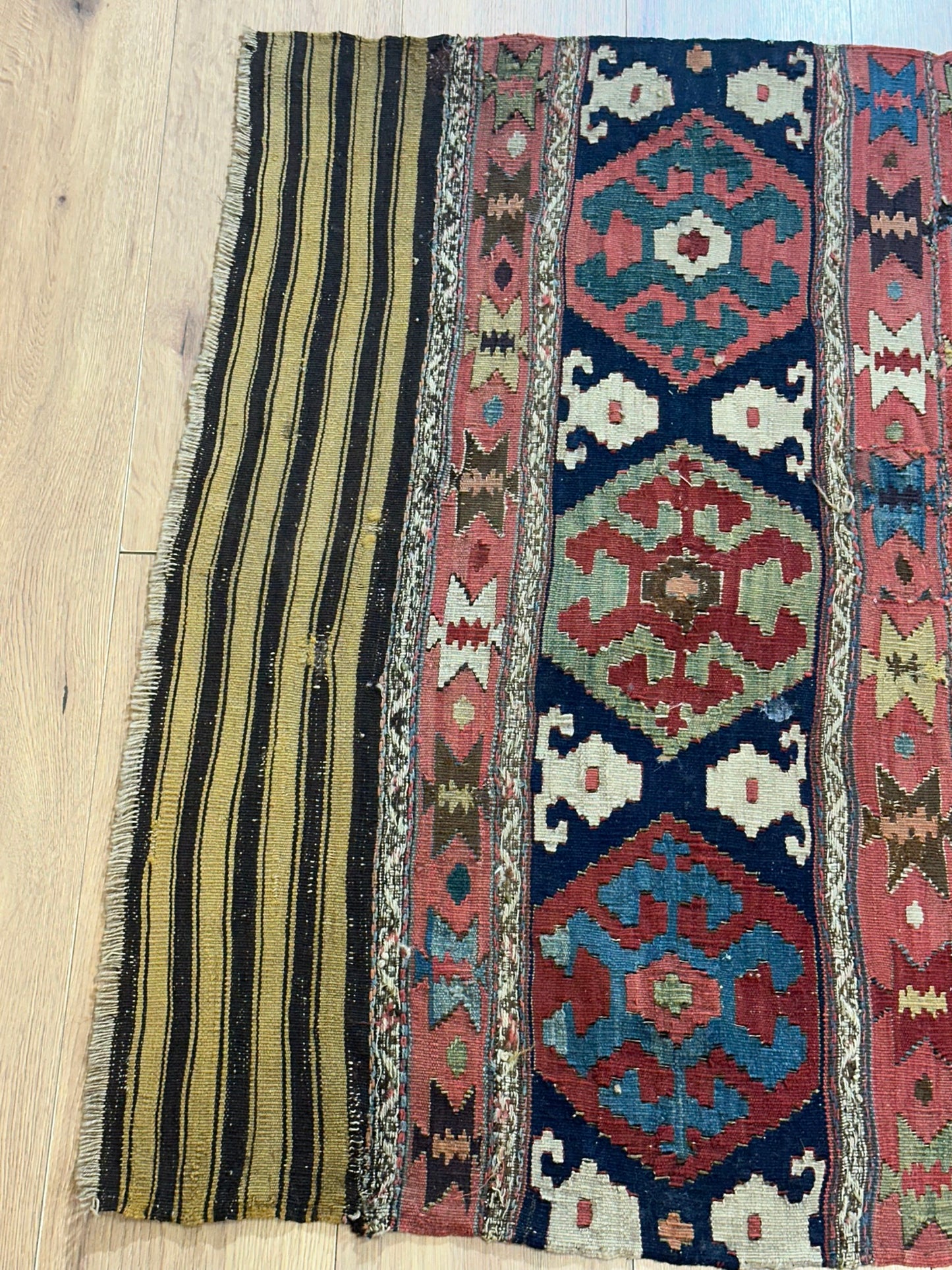 Antik Orientteppich handgewebt Türkei Kelim Naturfarben 120x100 cm