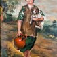 Deutsche Schule (XX) - Ölgemälde - Junge mit Hund und Wasserkrug