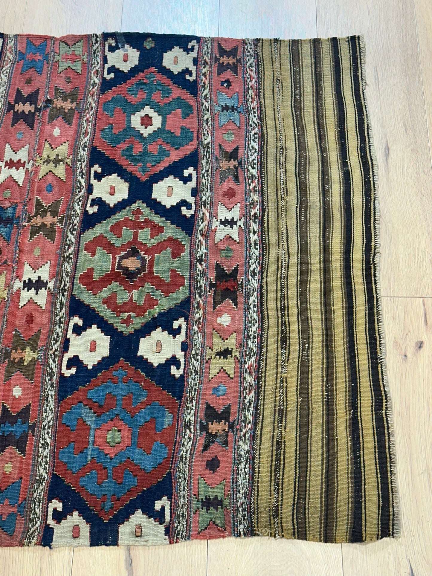 Antik Orientteppich handgewebt Türkei Kelim Naturfarben 120x100 cm