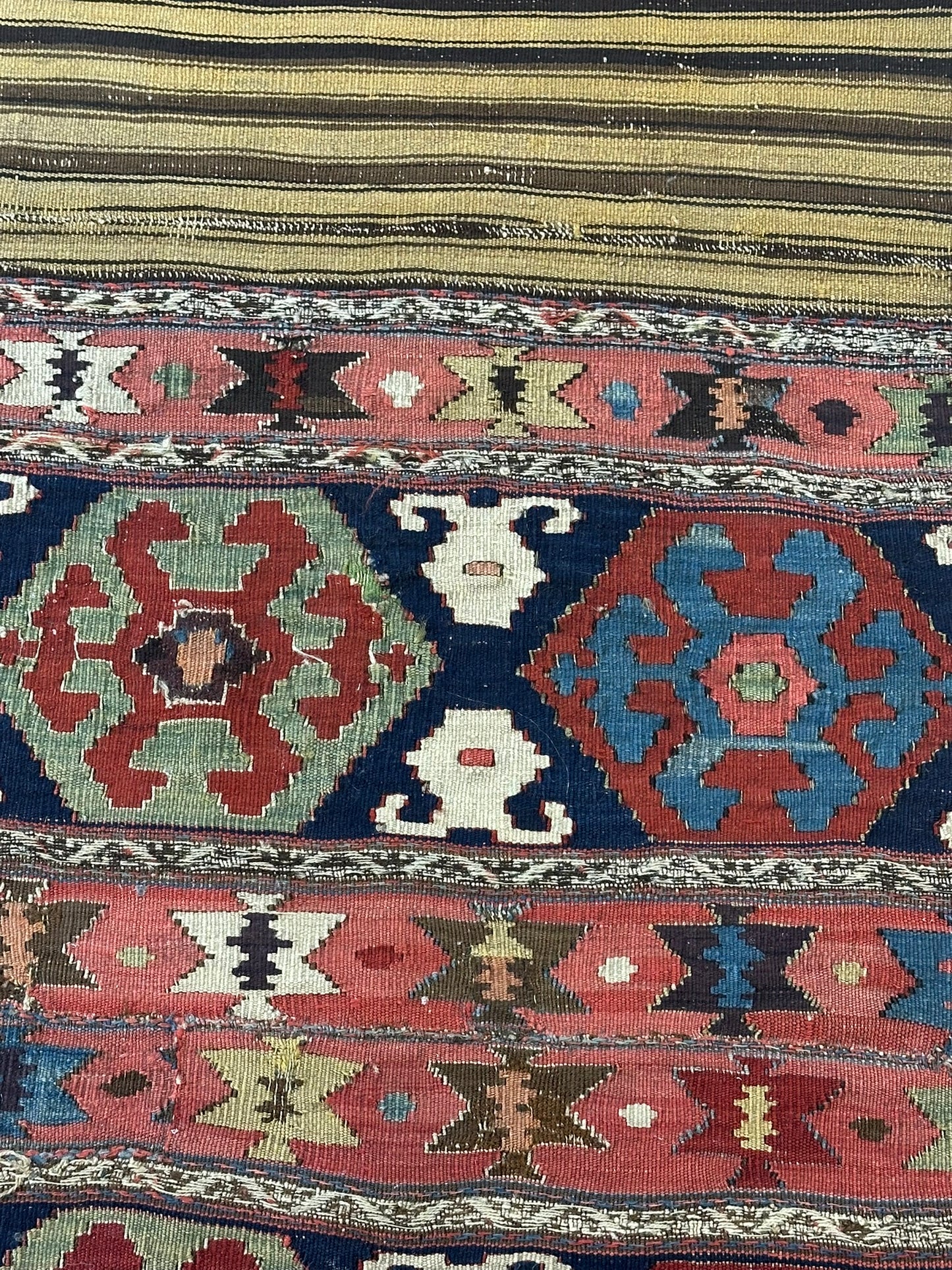 Antik Orientteppich handgewebt Türkei Kelim Naturfarben 120x100 cm