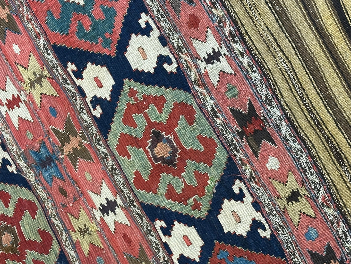 Antik Orientteppich handgewebt Türkei Kelim Naturfarben 120x100 cm