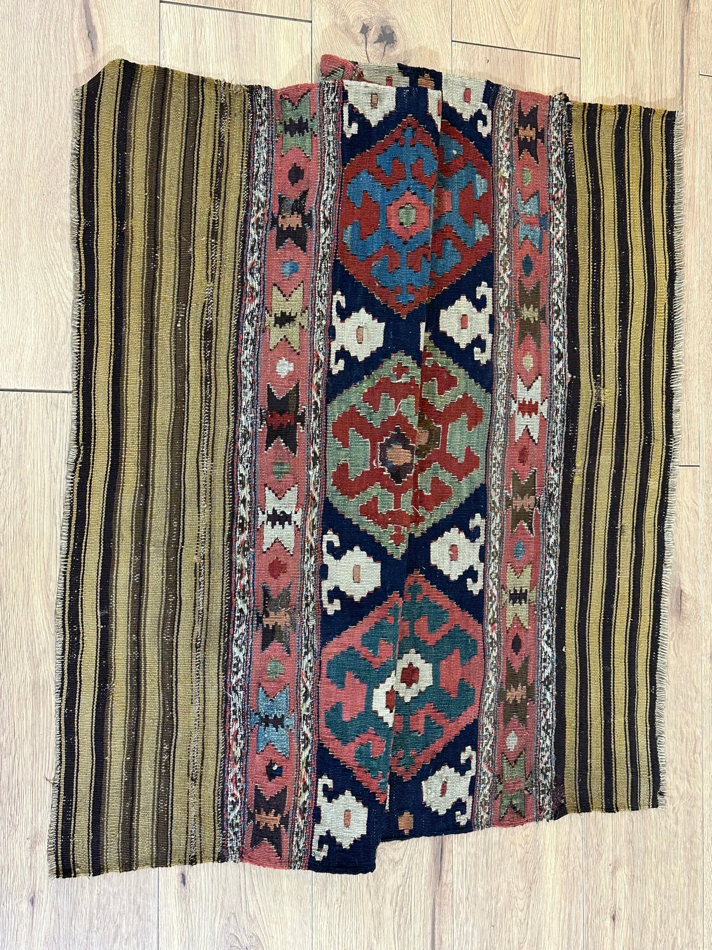 Antik Orientteppich handgewebt Türkei Kelim Naturfarben 120x100 cm