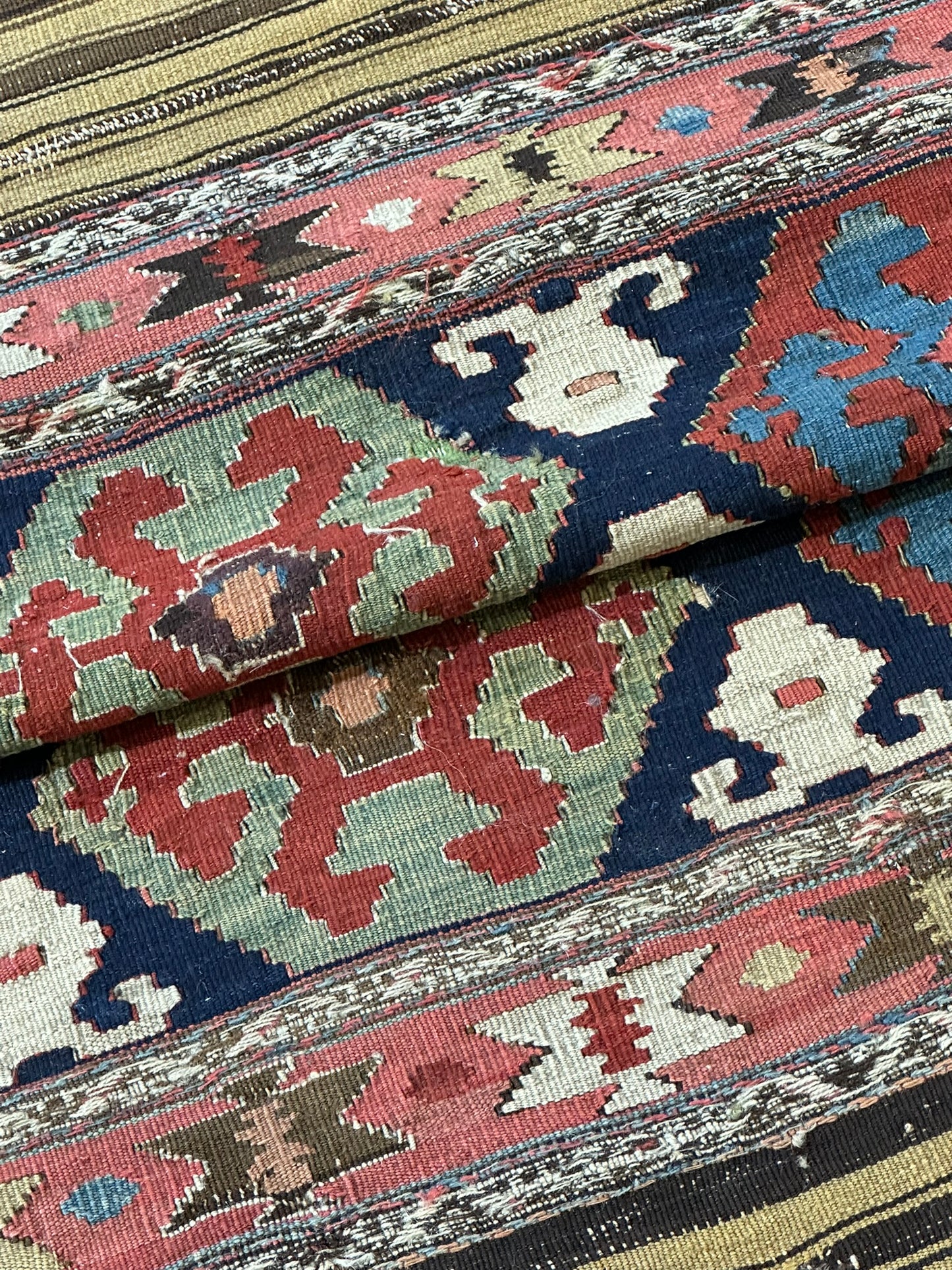 Antik Orientteppich handgewebt Türkei Kelim Naturfarben 120x100 cm