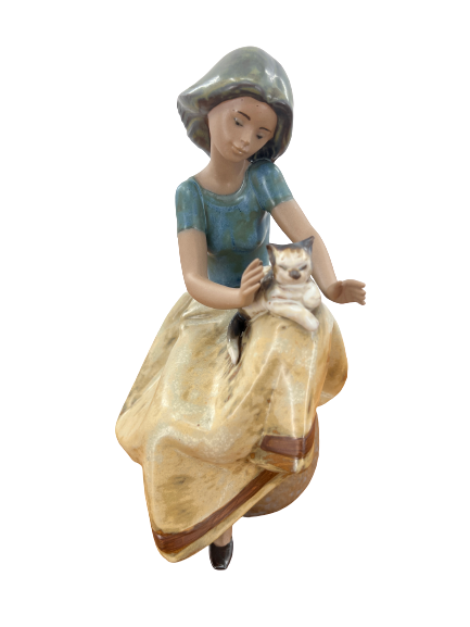 Lladró Porzellan Figur - Mädchen mit Katze