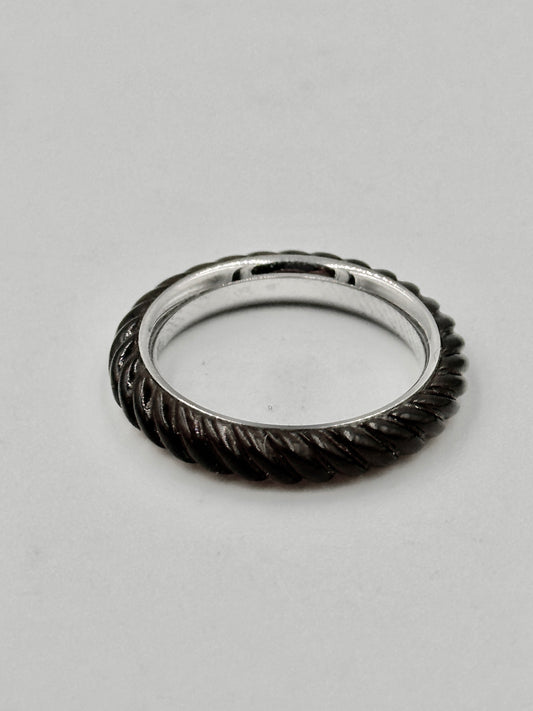 Fossil Ring Schwarz Gerillt aus Edelstahl