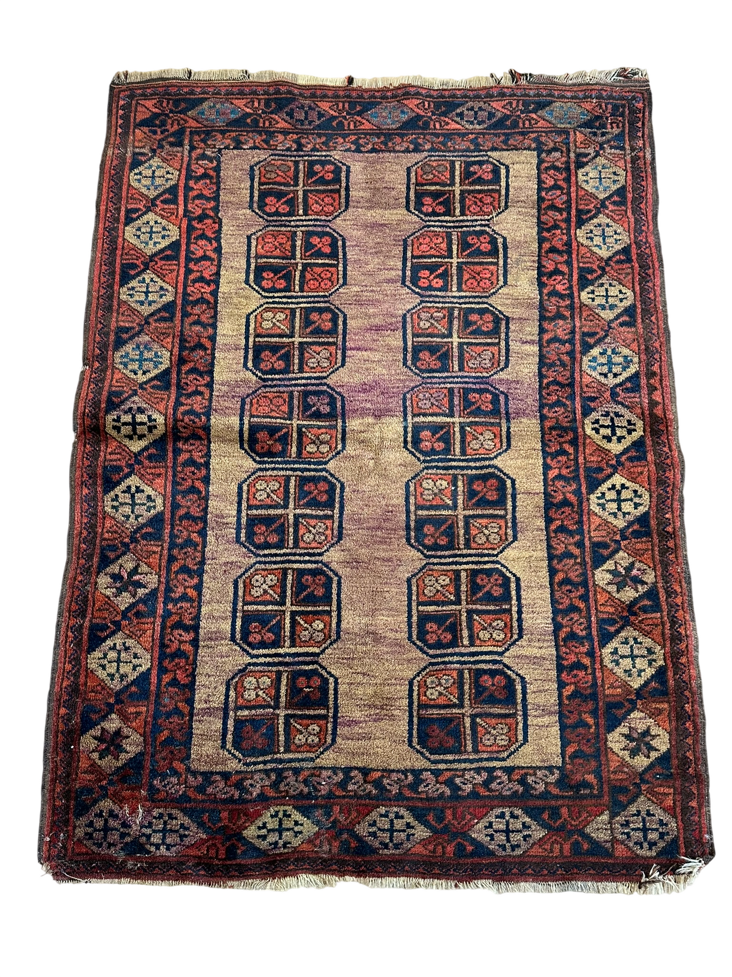   Antik Orientteppich handgeknüpft Afghan Ersari  Wolle 135x97 cm