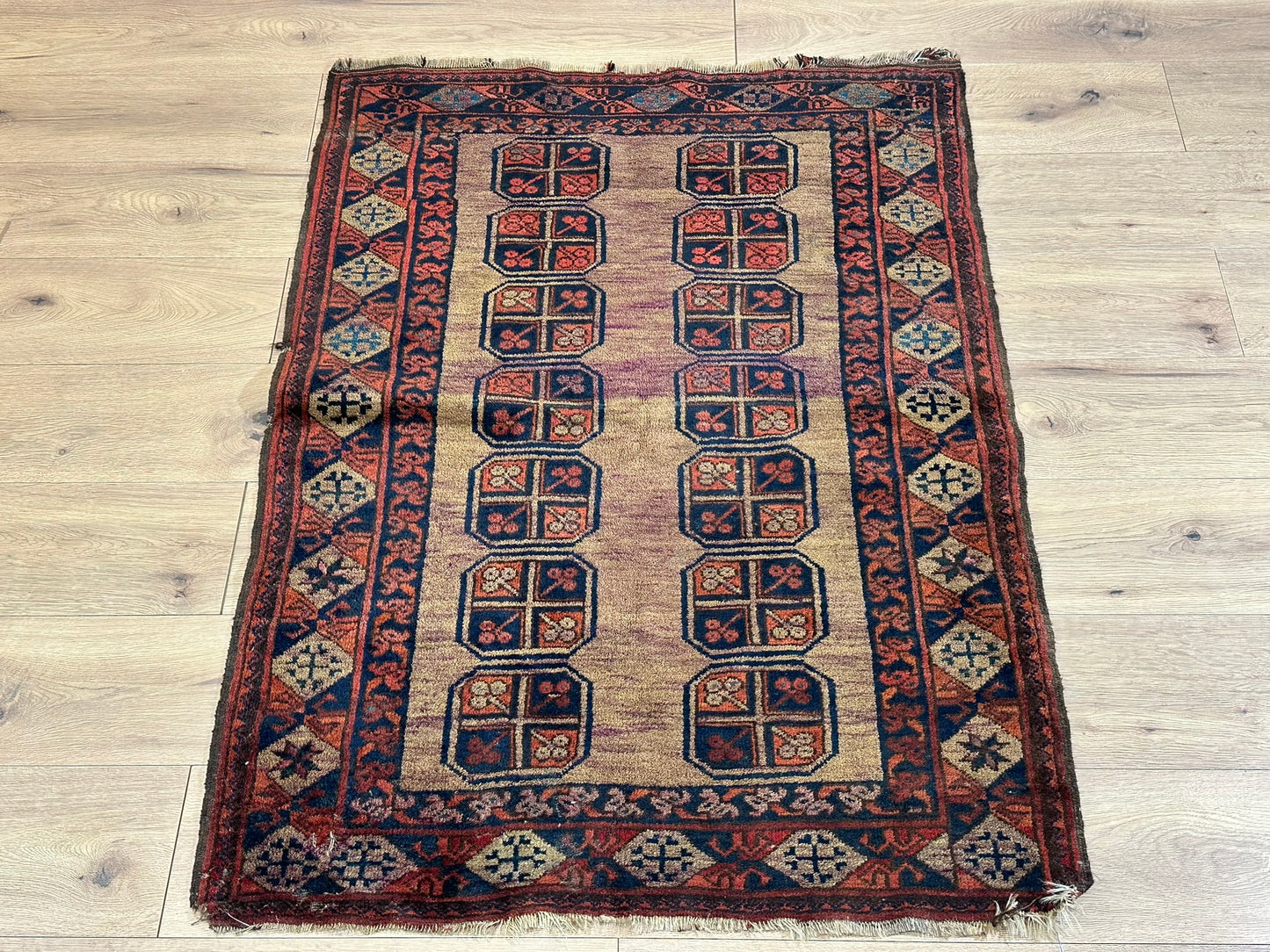   Antik Orientteppich handgeknüpft Afghan Ersari  Wolle 135x97 cm
