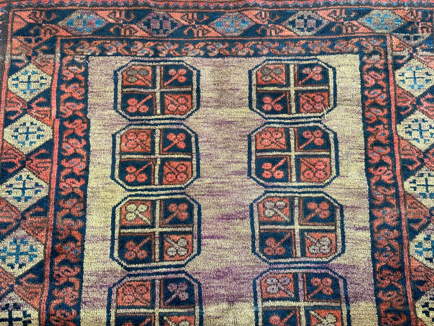   Antik Orientteppich handgeknüpft Afghan Ersari  Wolle 135x97 cm