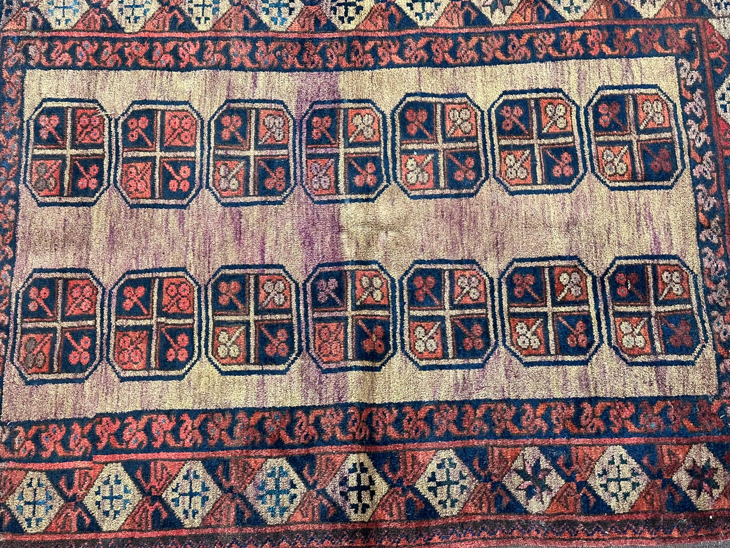   Antik Orientteppich handgeknüpft Afghan Ersari  Wolle 135x97 cm