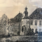 Antiker Kupferstich hinter Museumsglas Blick auf die Kirche 30x40cm