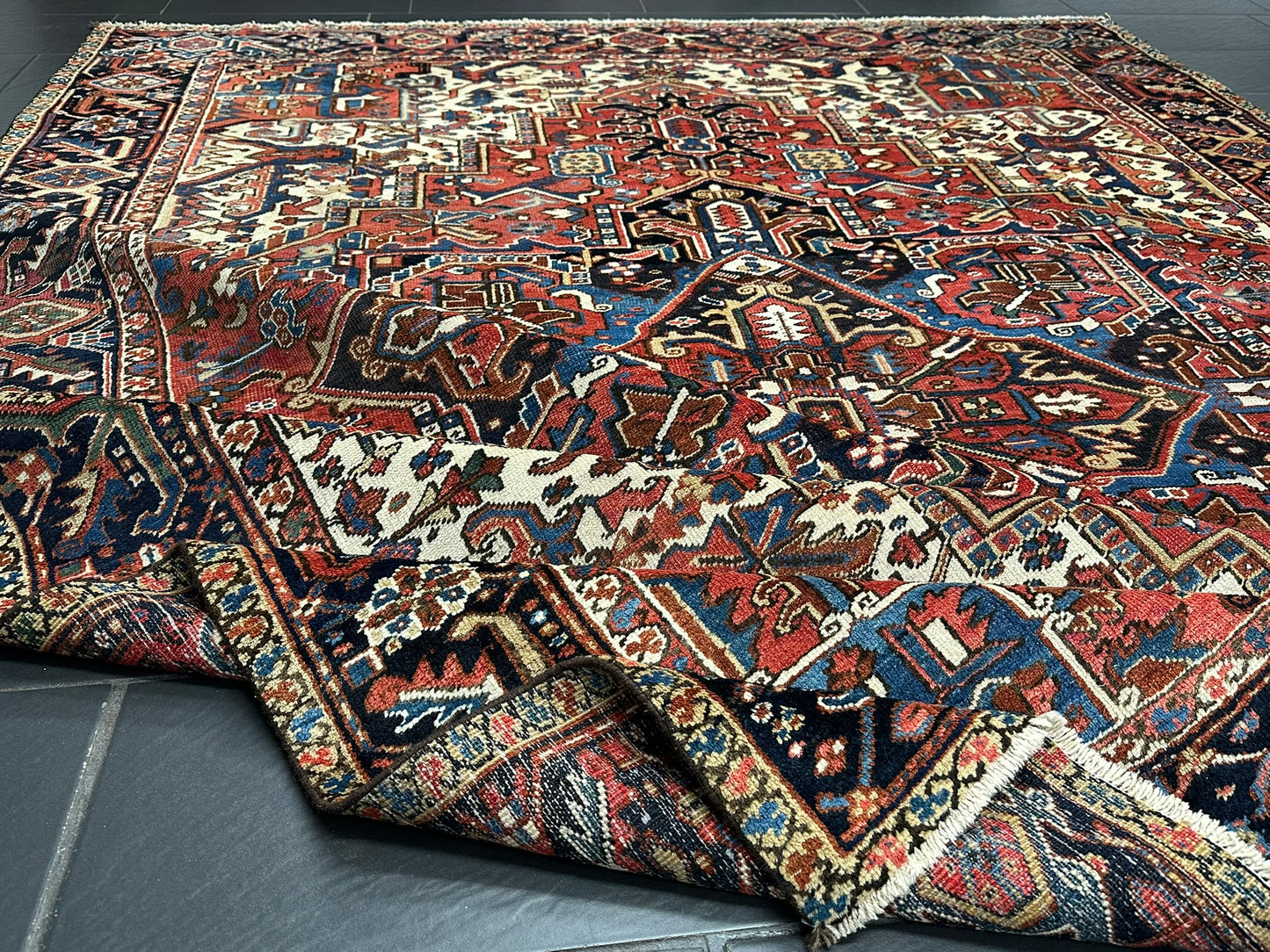 Handgeknüpfter Antiker Teppich Heriz  Naturfarben 340x266 cm