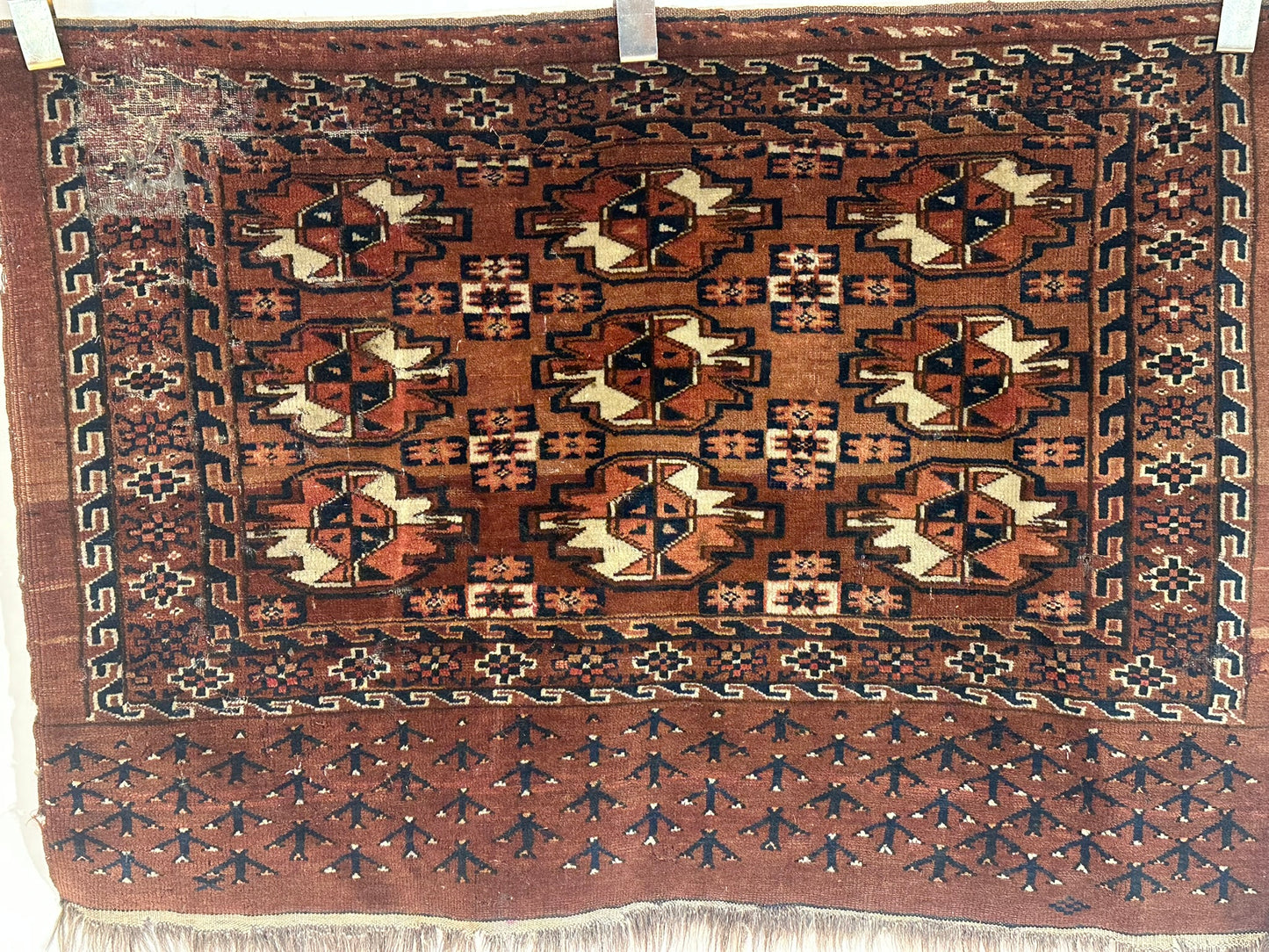 Antik Orientteppich handgeknüpft Türkmen Yomut Buchara Wolle 105x75 cm