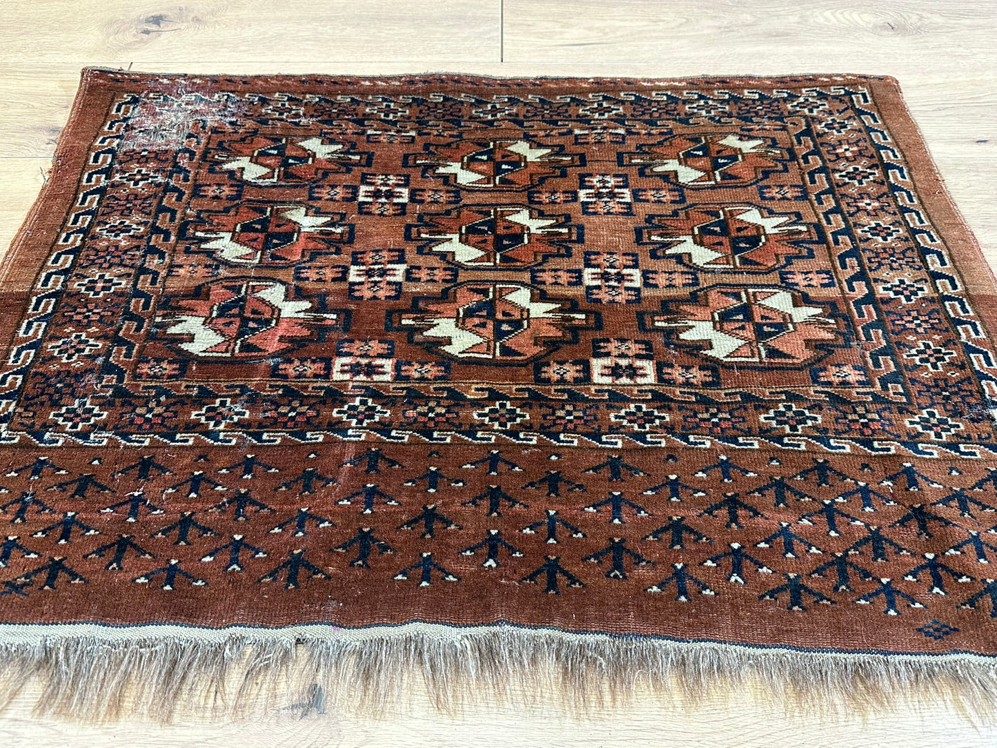 Antik Orientteppich handgeknüpft Türkmen Yomut Buchara Wolle 105x75 cm
