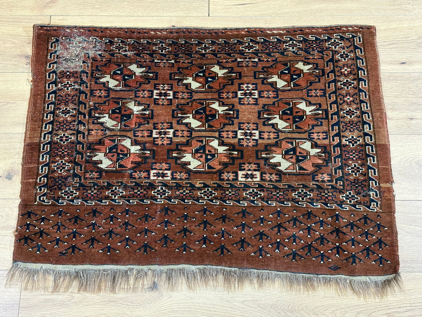 Antik Orientteppich handgeknüpft Türkmen Yomut Buchara Wolle 105x75 cm
