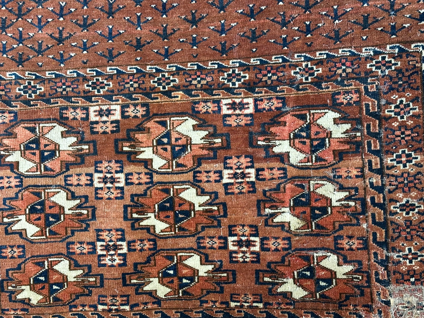 Antik Orientteppich handgeknüpft Türkmen Yomut Buchara Wolle 105x75 cm